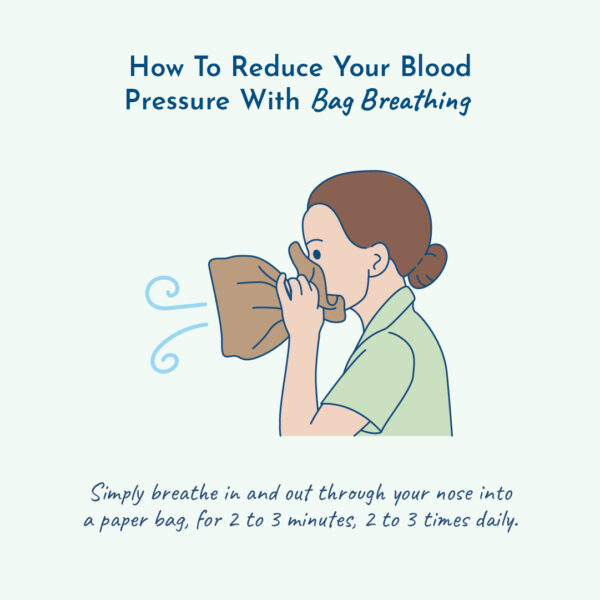 Bag breathing technique to lower blood pressure