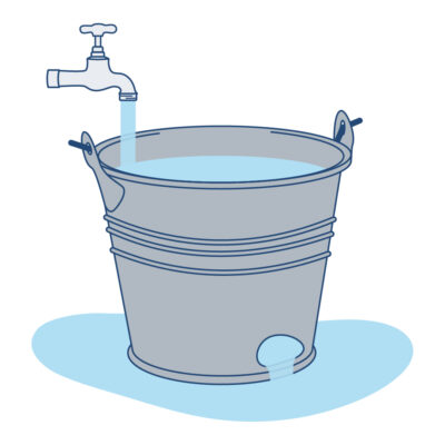 Illustration of a quickly leaking bucket.